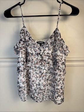 Express Floral Chiffon Tank Top with Pearls - Size XS
